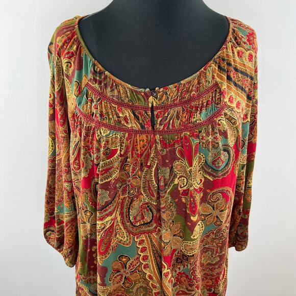 Lauren Ralph Lauren Multicolor Paisley Round Neck 3/4 Sleeve Peasant Top Plus 2X - Picture 2 of 9